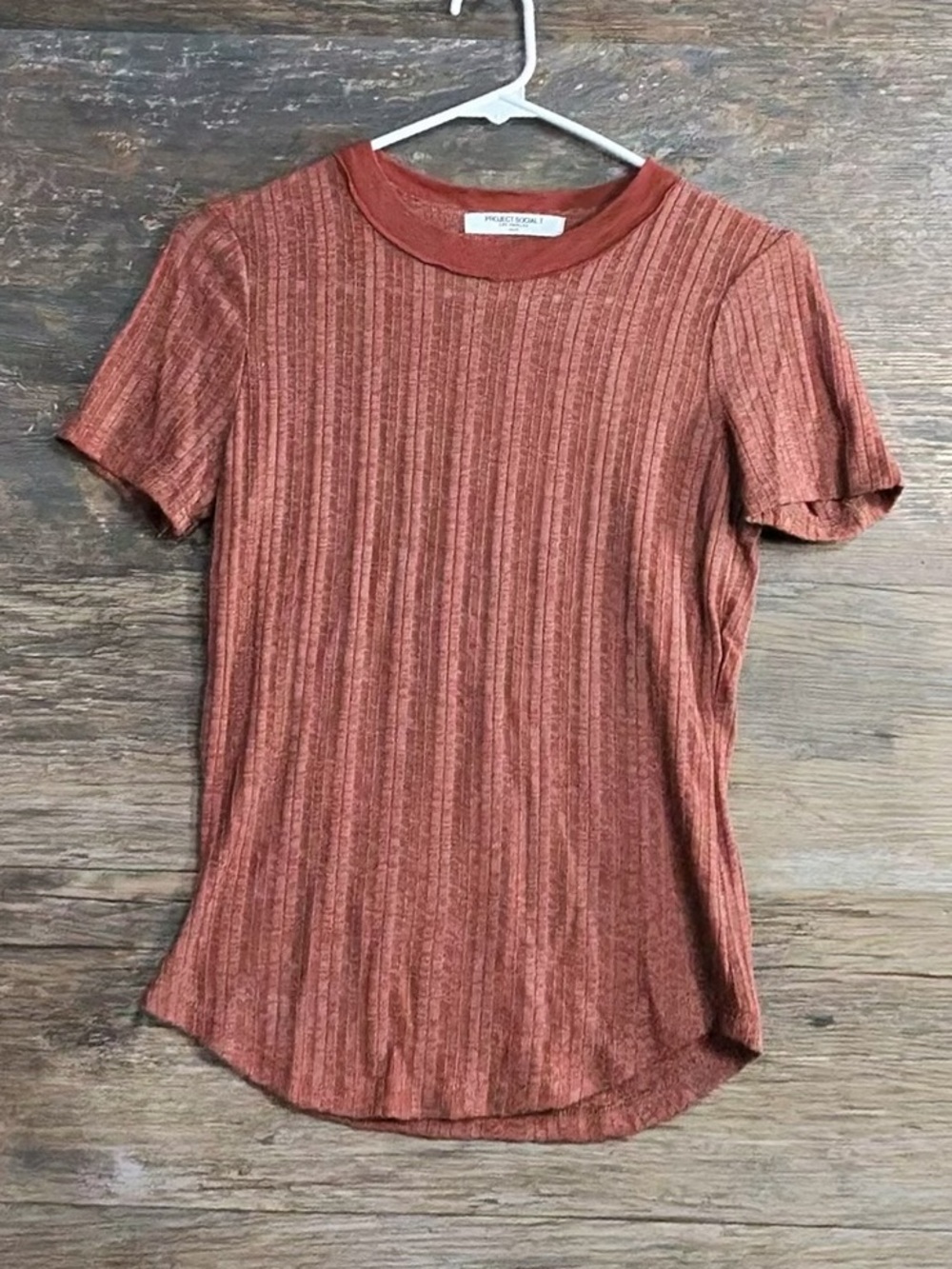 Project Social T Rust Ribbed Short Sleeve Tee